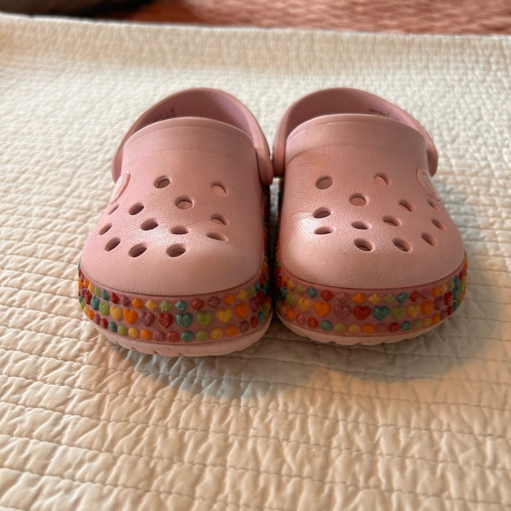 Toddler size 8 pink heart Crocs. GUC